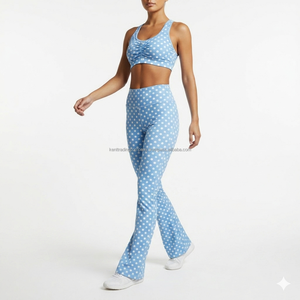 Custom Private Label Front Polka Dot Sublimated High-Waisted Quick Dry Breathable Plus Size Yoga Set 2-Piece Sports Bra Bootcut - Product Image 6