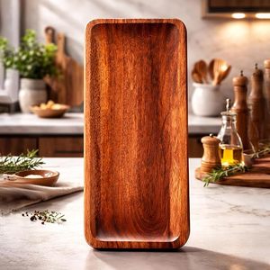 Plateau de service rectangulaire en bois de manguier, plateau décoratif poli pour collations, fruits, desserts, maison, restaurant - Product Image 1