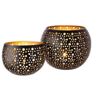 Lot de 2 lanternes porte-bougies rondes dorées, design tendance, pour décoration intérieure, taille personnalisable – Vente flash - Product Image 1