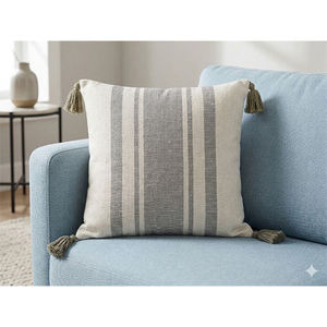 Funda de Cojín con Borlas Teñidas con Hilo 100% Lino |   Funda de Almohada Decorativa de Lujo con Rayas para Sofá, Cama y Decoración del Hogar - Product Image 2