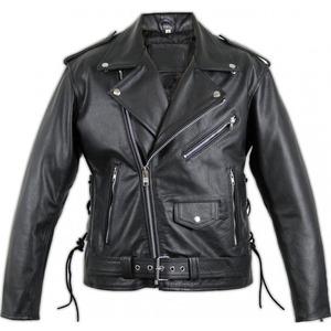 Chaqueta de Motociclista Brando de Cuero Genuino Negro, Chaqueta Clásica Asimétrica con Cierre, Estilo Punk Rock para Motociclistas - Product Image 1