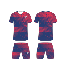 Conjunto de uniforme de fútbol sublimado personalizado para hombre con camiseta con estampado de degradado azul oscuro y azul claro y pantalones cortos a juego - Product Image 6