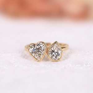 Anillo Toi Et Moi con Diamante de 1.00CT en Forma de Corazón y Diamante de 0.60CT en Forma de Pera para Mujer, Cultivado en Laboratorio, Oro Sólido de 14K, Regalo de Boda o Propuesta para Enamorados - Product Image 1