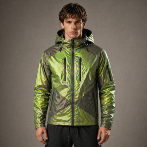 Veste coupe-vent réactive à la chaleur avec fermeture éclair, design personnalisé, tissu réactif à la chaleur, vert, pour hommes, fournisseur OEM - Product Image 3