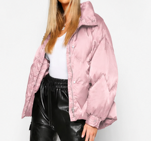 Custom Men Women's Oversized Satin Puffer Jacket Winter Quilted <b>Bubble</b> <b>Coat</b> Lightweight Fashion Padded Jacket OEM Private Label - Product Image 2