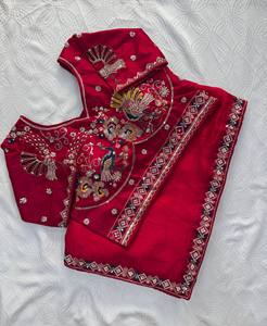 Sari de Organza de Diseño Premium para Mujer, con Bordado Pesado y Adornos en el Borde, Blusa para Bodas Indias, Ropa Étnica para Fiestas de Verano/Invierno - Product Image 6