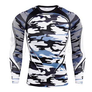 Chemise de compression unisexe à manches longues camouflage, imprimée par transfert thermique, séchage rapide, Spandex/Polyester 220g, bleu et blanc - Product Image 1