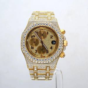 Montre mécanique de luxe haut de gamme plaquée or avec diamants Moissanite, chronographe royal, finition or jaune 20 mm, style streetwear - Product Image 1