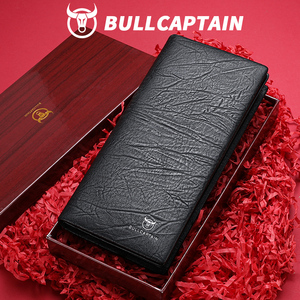 BULLCAPTAIN <b>Mens</b> Genuine <b>Leather</b> Long <b>Wallet</b> Luxury RFID Blocking Business Clutch <b>Wallet</b> <b>Card</b> Holder Gift Box for <b>Men</b> - Product Image 1