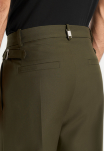 Pantalon formel plissé vert olive pour homme, taille haute, coupe droite, infroissable, mélange polyester-laine, idéal pour l'automne - Product Image 5