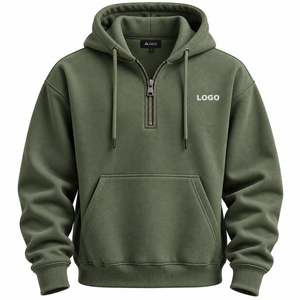 Sweat-shirt à capuche demi-zip personnalisé pour homme en polaire premium avec poche kangourou et cordon de serrage, style décontracté streetwear hiver - Product Image 5