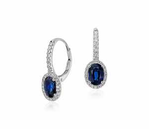 Pendientes de Lujo de Oro de 14K con Diamante Natural de 2 Quilates, Corte Ovalado, Zafiro Azul con Halo, Colección de Joyería Nupcial - Product Image 2