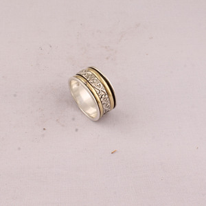 925 Sterling Silver Classic Floral Bezel Setting <b>Spinner</b> <b>Ring</b> Wholesale Two Tone Brass Engraved Spinning Band Unisex Anxiety - Product Image 4