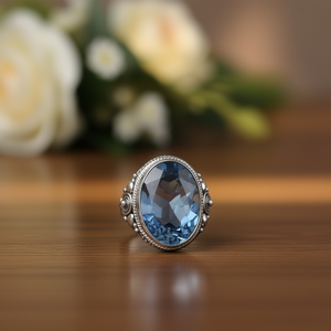 Elegante Anillo de Moda con Cuarzo Azul (8.2 Gramos) y Colgante de Acero Inoxidable de Estilo Clásico con Engaste de Bisel - Product Image 3