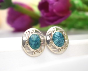 925 Sterling <b>Silver</b> Larimar Oval <b>Stud</b> Earrings for women - Product Image 6