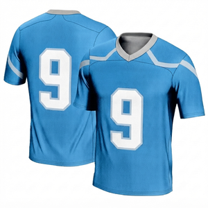 Maillot de football américain bleu ciel personnalisé, impression par sublimation, séchage rapide, 100% polyester, haut d'entraînement à manches courtes - Product Image 1