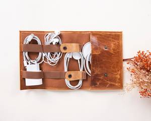 Logo Printing Leather Cable Organizer Custom Brand Cord Holder Earphone Wire Management Travel <b>Tech</b> Pouch Set LCO-0105 - Product Image 5