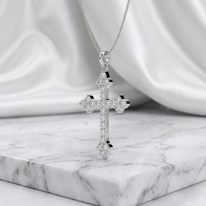 2.65CTW Lab Grown Brilliant Cut Diamond <b>Cross</b> <b>Pendant</b> Necklace Prong Set Yellow Gold Religious Jewelry Luxury Classic Crucifix - Product Image 3