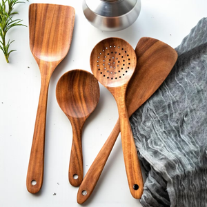 Juego de utensilios de cocina de madera rústica – Herramientas de cocina hechas a mano con soporte – Cucharas y espátulas ecológicas - Product Image 3