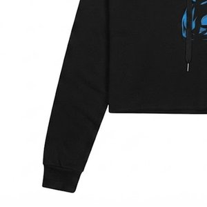 Sudadera con Capucha Negra Regular para Mujer con Logotipo Personalizado al por Mayor, con Detalles en Azul - Product Image 6