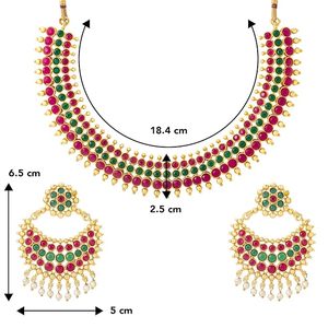 Gold Plated Alloy Necklace Earrings Headpiece <b>Set</b> with Zircon Imitation <b>Pearl</b> Micro Insert Vintage Design Women Wedding <b>Jewelry</b> - Product Image 4