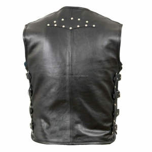 Chaleco de cuero GENUINO para hombre negro de alta calidad Chaleco Biker Rock Cut Chaleco mayoría de los tamaños VEST29 - Product Image 3