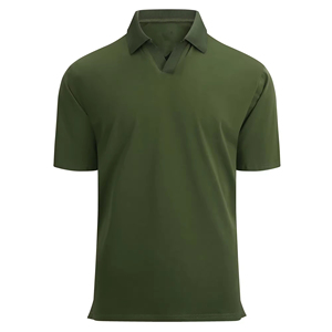 เสื้อโปโลแขนสั้นสีเขียวสำหรับผู้ชาย ทรงปกติ สีพื้น ผ้าถักลำลอง - Product Image 1