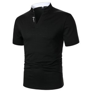 Polo de Manga Corta para Hombre, Negro, Tejido Sólido, Estilo Casual, Transpirable, con Logotipo Frontal, MOQ Bajo - Product Image 2