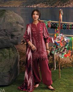 Conjunto Salwar Kameez Étnico Formal para Mujer, Tela Khaddar, Dupatta Bordada, Corte Regular, Sin Arrugas, para Fiesta Diwali, Marca Maria B - Product Image 3