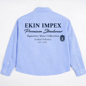 Camisa de Vestir Personalizada de Estilo Urbano con Botones Azules y Blancos, Ropa Masculina a Rayas, Corte Cuadrado, Manga Larga - Product Image 2