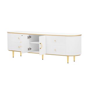 Meuble TV moderne pour téléviseurs jusqu'à 80 pouces, centre de divertissement avec 4 tiroirs et 1 armoire, table console en bois avec pieds en métal - Product Image 3