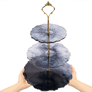 Customised 3 Tier Antique Black Resin <b>cake</b> Stand with Gold Brass Rod Multifunctional Table Dessert <b>Server</b> tool In Hot Sale - Product Image 1