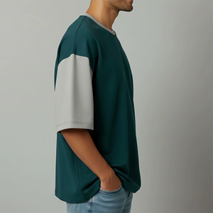 T-shirt à manches courtes surdimensionné pour homme, couleur unie, jersey de coton, col rond, décontracté, respirant, imprimé logo sur le devant - Product Image 4
