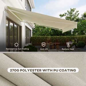 Tenda Parasole Elettrica Retrattile 3x3,6m Color Crema con Protezione UV e Telecomando per Comfort Esterno - Product Image 5