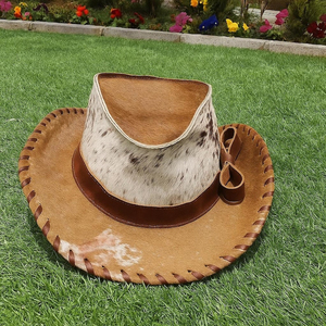 Sombrero de vaquero unisex hecho a mano de cuero con pelo, de alta calidad, con borde cosido a mano, para cosplay western, precio económico, OEM personalizado - Product Image 5