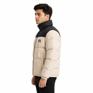 Men’s Warm Puffer Style <b>Jacket</b> Color Block Quilted Full Zip Men's <b>Jackets</b> Winter Outerwear High Collar Warm Outdoor Coat OEM USA - Product Image 4