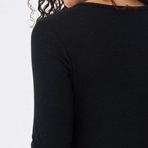 Women's Solid Casual White <b>Short</b> <b>Sleeve</b> O-Neck T-Shirt Button Front Logo Minimalist Design Regular Fit Organic Cotton Nonwoven - Product Image 6