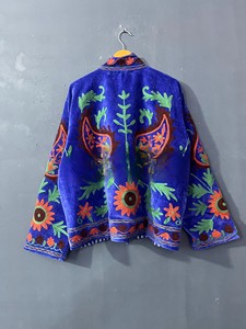 Royal Blue Embroidered Velvet <b>Jacket</b> Heritage Kashmiri Paisley & Floral Kashmiri Aari Work Winter Coat - Product Image 2