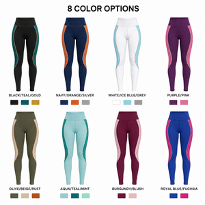 Leggings de Yoga de Cintura Alta, Largos, con Bloques de Color, Franja Lateral, Cierre con Cordón, Elásticos en Cuatro Direcciones, 94% Poliéster - Product Image 3