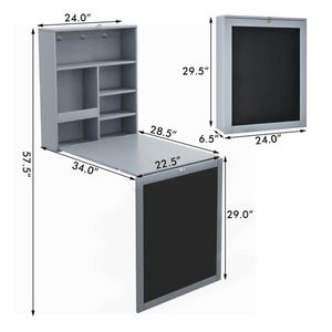 Scrivania per PC in Legno Grigio Moderno, Tavolo Pieghevole da Parete per Laptop, per Ufficio, Scuola, Hotel o Soggiorno - Product Image 3