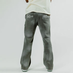 Nouveau pantalon de survêtement ample en coton tricoté délavé à l'acide pour homme, avec logo personnalisé, en molleton épais et coupe large - Product Image 3