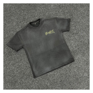 เสื้อยืดทรงบ็อกซ์พิมพ์ลายกราฟิก คอตตอนเนื้อหนา ตัดเย็บทรงครอป โอเวอร์ไซส์ สไตล์สตรีทแวร์ พร้อมโลโก้แบบกำหนดเอง สำหรับผู้ชาย - Product Image 1