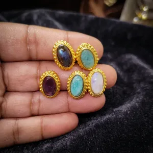 Connecteurs en laiton avec pierres précieuses naturelles pour la fabrication de bijoux |   Maillons de lunette en laiton |   Composants de bijoux en gros - Product Image 1
