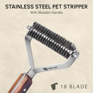 Flamia & Jabz Dog Grooming <b>Brush</b> Wooden Handle Stainless Steel 18 Blades <b>Pet</b> Hair Removal Tool - Product Image 2