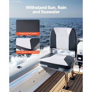 Sedile Pieghevole in Lega per Barca da Pesca con Cuscino in Spugna Ispessita, Schienale Basso, in Pelle PVC Impermeabile per Uso Marino - Product Image 5