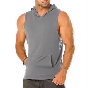Camiseta sin mangas de algodón de primera calidad personalizada para culturismo, con capucha, para hombre. - Product Image 3