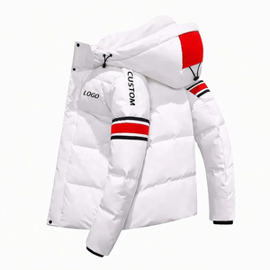 Chaqueta acolchada blanca con capucha para hombre, a prueba de viento, con bloques de color, abrigo de invierno con cremallera, para venta al por mayor de ropa. - Product Image 5