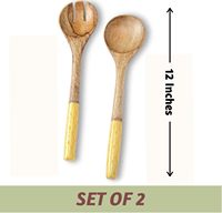 Utensilios de Madera para Servir Ensaladas, Juego de Cuchara y Tenedor de 12 Pulgadas, Madera de Mango Multicolor
