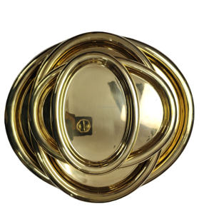 ชุดถาดเสิร์ฟรูปวงรีสแตนเลสสตีลเคลือบทองหรูหรา 4 ชิ้น แบบซ้อนได้ ขัดเงาเหมือนกระจก สำหรับบุฟเฟ่ต์ - Product Image 1