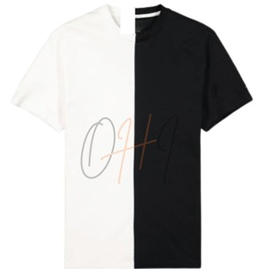 เสื้อยืดผู้ชายทรงโอเวอร์ไซส์ คอโอ ผ้าเจอร์ซีย์ ระบายอากาศได้ดี ลายไท-ได ทูโทน แยกสี ขาวดำ ตัดกัน ผ้าฝ้าย 100% - Product Image 2
